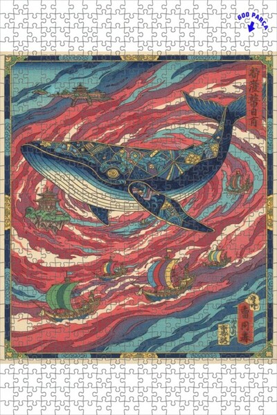 Teona Ahşap لغز خشبي بإطار ذو طابقين بمظهر لوحة زيتية لرحلة الحوت العملاق 600...