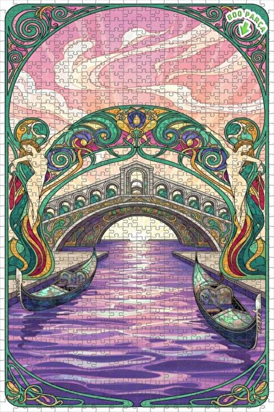 Teona Ahşap لغز خشبي مؤطر بطبقتين بتصميم فني حديث لمشهد جسر البندقية وقوارب ا...