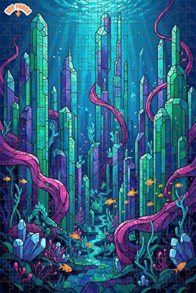 Teona Ahşap لوحة زيتية سحرية لمدينة الغابة الكريستالية تحت الماء، لغز خشبي بإ...