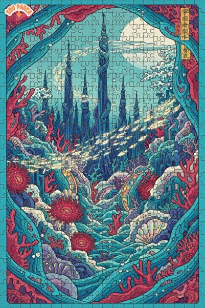 Teona Ahşap لغز خشبي مؤطر بطبقتين بمظهر لوحة زيتية لمدينة غامضة تحت البحر 500...