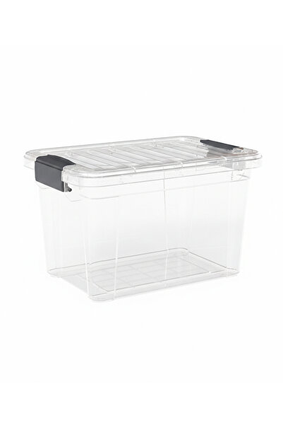 Dünya 14L Plastic Storage Box, Transparent, With Lockable Lid, 360X250X220 mm