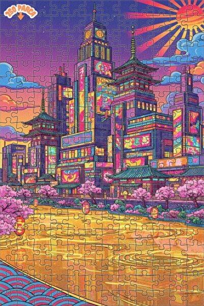 Teona Ahşap Neon Tokyo Manzarası Yağlı Boya Görünümlü Ahşap Puzzle 250 PARÇA ...