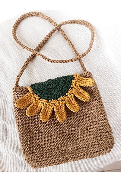 LALDİZAYN EL YAPIMI ÖRGÜ AYÇİÇEK KAPAMA DETAYLI ÇAPRAZ ÇANTA