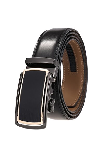 AVAMSI Men's Belt, Glen CB4850, Leather with Automatic Closure, Black, 3.5x125cm