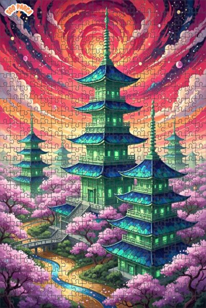 Teona Ahşap لغز خشبي مؤطر بطبقتين على شكل باغودات يابانية غامضة 500 قطعة 50x30