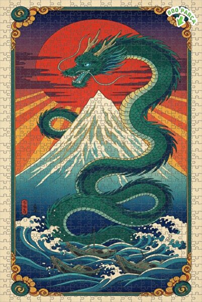 Teona Ahşap لغز خشبي على شكل التنين وجبال فوجي، لغز خشبي بإطار مزدوج الطبقات،...