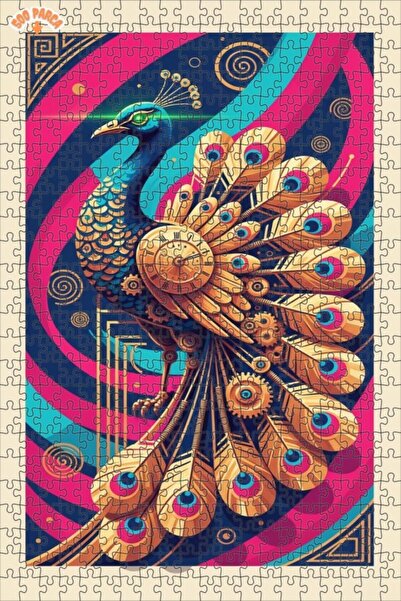 Teona Ahşap لغز خشبي مؤطر بطبقتين من بيرف آرت بتصميم طاووس 500 قطعة 50×30