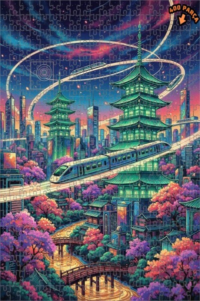 Teona Ahşap Geleceğin Şehir Treni Yağlı Boya Görünümlü Ahşap Puzzle 400 PARÇA...
