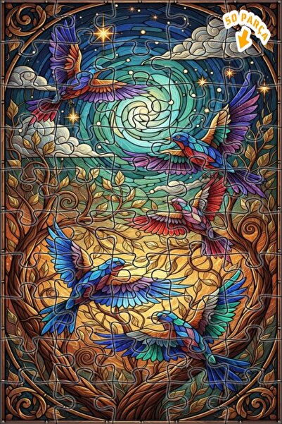 Teona Ahşap لغز خشبي رائع بألوان طيور الزباد ذات المظهر الزجاجي الموزايكي 50 ...