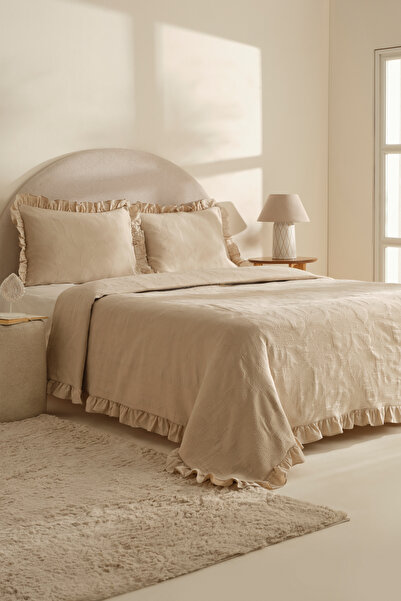 Karaca Home Set cuvertură de pat dublă Lavinya 100% bumbac Bej