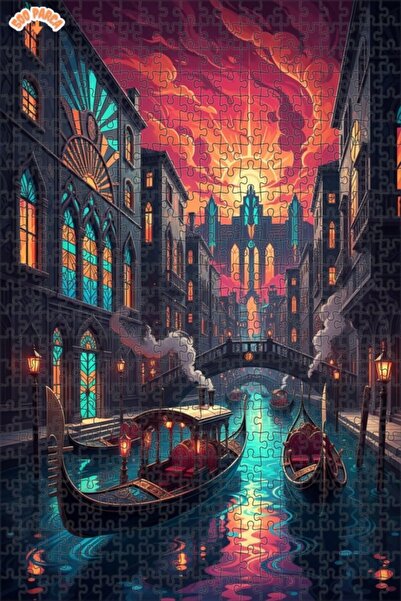 Teona Ahşap لوحة فنية لجندول البندقية، لغز خشبي بإطار من طابقين، 500 قطعة، 50×30