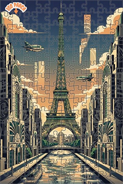 Teona Ahşap لوحة فنية بتصميم برج إيفل باريس على طراز الآرت ديكو، لوحة زيتية ب...