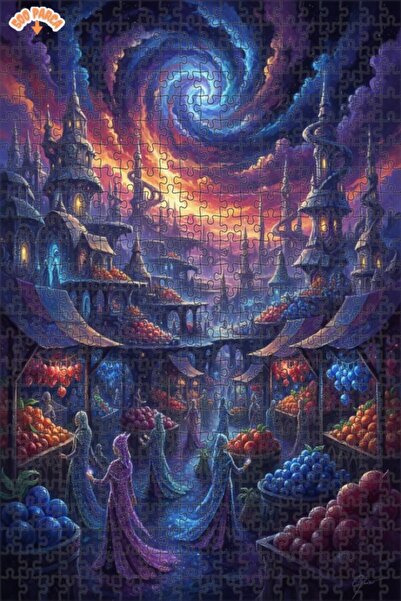 Teona Ahşap لغز خشبي بإطار مزدوج الطبقات بمظهر لوحة زيتية لسوق المدينة الخيال...