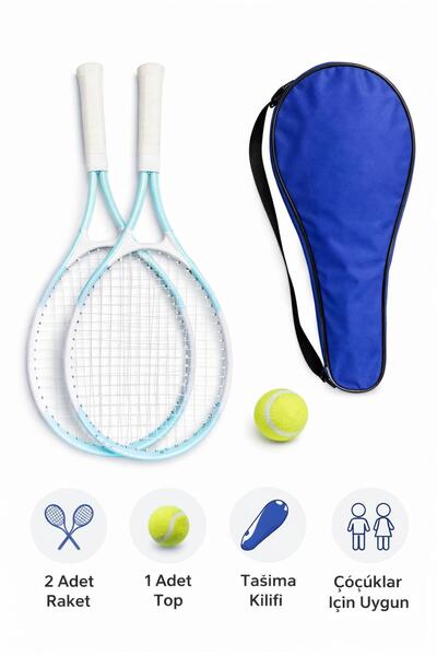 Leyaton Çocuk Tenis Raketi Seti 21 Inç 2 Raket 1 Top Çantalı Set Mavi
