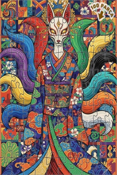 Teona Ahşap لغز خشبي بإطار مزدوج الطبقات على شكل امرأة روحية مع قناع كيتسوني ...