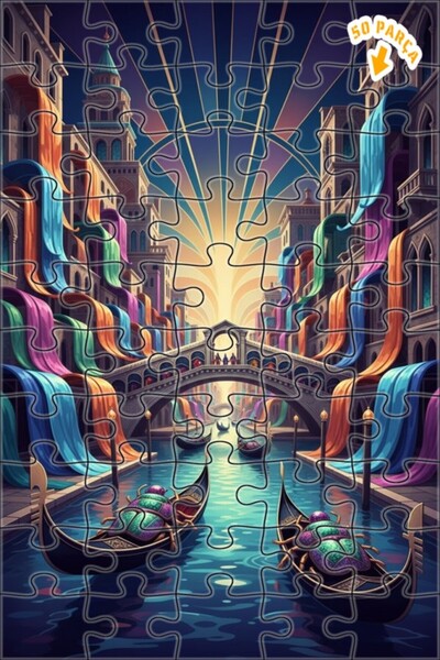 Teona Ahşap لغز خشبي رائع على شكل شلالات فينيسيا ملونة مكون من طابقين 50 قطعة...