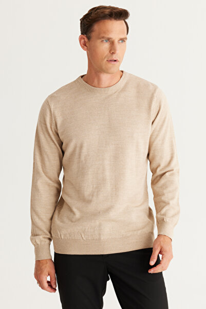 AC&Co / Altınyıldız Classics Men's Beige Crew Neck Knitwear Sweater