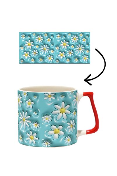 baskigo.com Embossed Pattern Daisy Luxury Mug - Gift Ceramic Mug