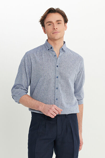 ALTINYILDIZ CLASSICS Men's Navy Blue Cotton Linen Comfort Fit Relaxed Fit But...