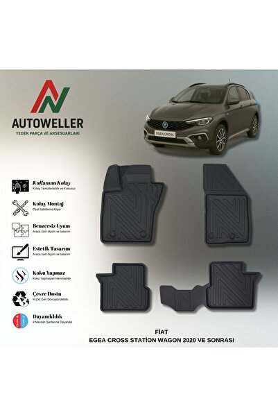 AutoWeller Fiat Egea Cross 2020 Sonrası Station Wagon Havuzlu 3D TPE Oto Pasp...