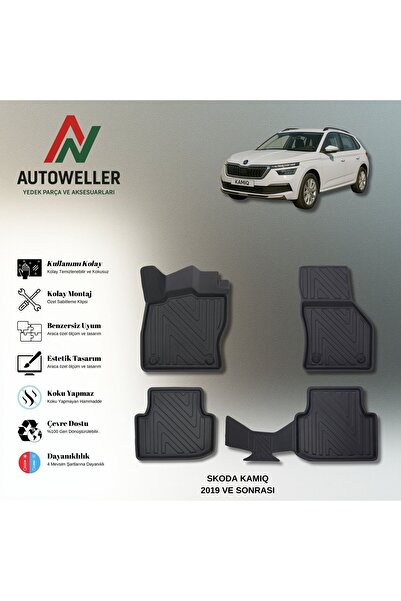 AutoWeller Skoda Kamiq 2019 Sonrası Havuzlu 3D TPE Oto Paspas Takımı