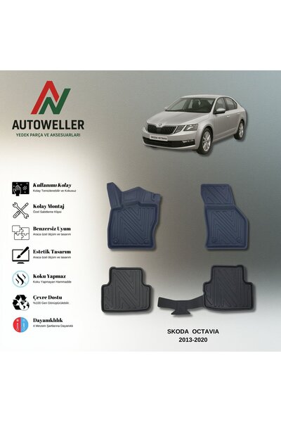 AutoWeller Skoda Octavia 2013-2020 Havuzlu 3D TPE Oto Paspas Takımı