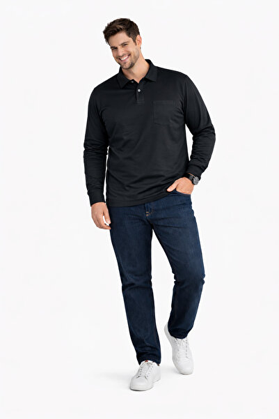 BayBayan Pulover din bumbac pieptănat cu guler tip cămașă și mânecă lungă