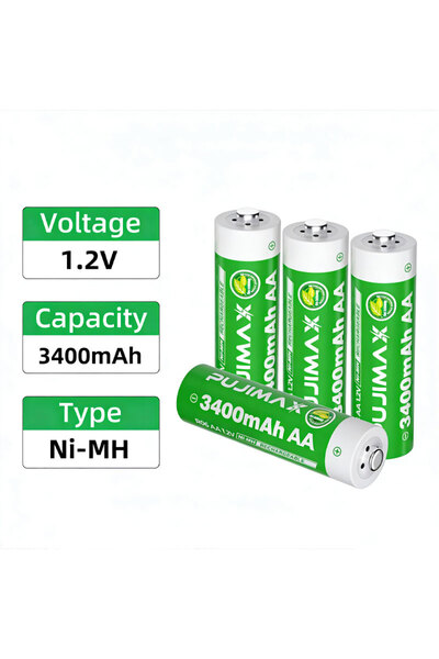 PUJIMAX 4 بطاريات قابلة لإعادة الشحن من نوع AA 1.2V Ni-Mh، بسعة عالية تبلغ 34...