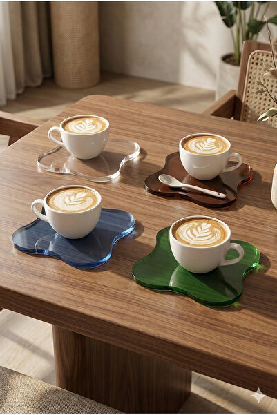 Bola Concept Şeffaf Akrilik Dalga Formlu Bardak Altlığı Seti (4’lü) – 4 mm Pl...