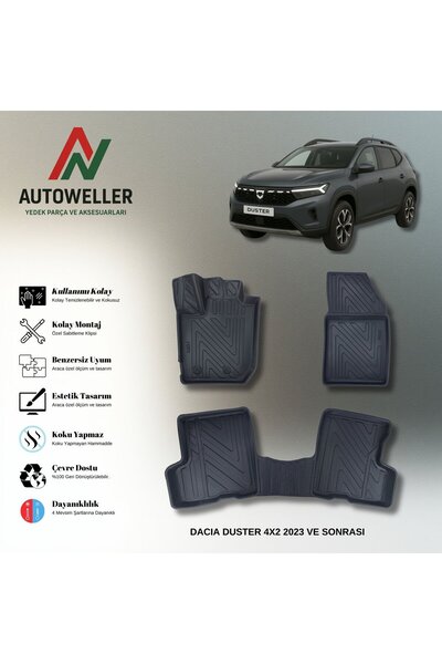 AutoWeller Dacia Duster 2023 Sonrası 4x2 Havuzlu 3D TPE Oto Paspas Takımı