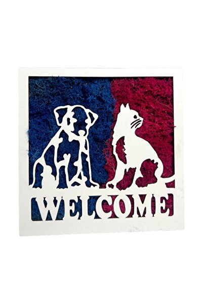 velve Tablou decorativ Welcome cu licheni stabilizați și siluete de animale, ...