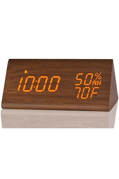 Choice5 منبه خشبي بني اللون، ساعة دقات، شاشة عرض LED للوقت، شاحن USB، كاشف ال...