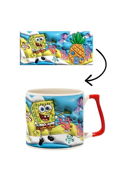 baskigo.com كوب سبونج بوب الفاخر بنمط منقوش - كوب سيراميك هدية