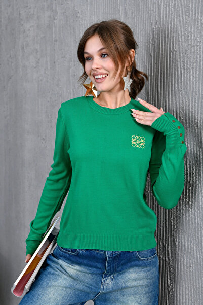 Park Karon Pulover tricotat basic pentru femei guler rotund material reiat cu...