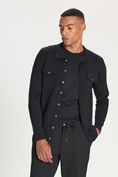 ALTINYILDIZ CLASSICS Men's Black Warm Woolen Standard Fit Regular Fit Shirt C...