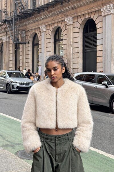 HAKKE Kısa Premium Kalite Yakasız Suni Kürk MONT