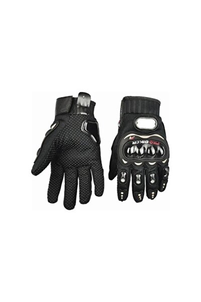 ProBiker Sertifikalı Dokunmatik Algılama Yazlık Kaydırmaz Silikon Full Korumalı Profesyonel Motosiklet Moto Kurye Motorcu Bisiklet Uzun Eldiven Siyah/ L