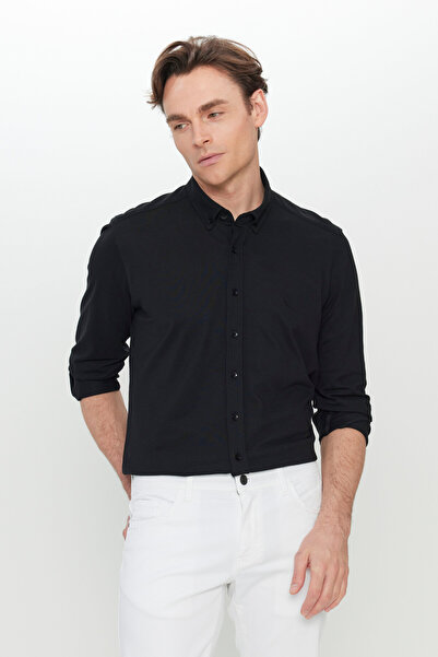 ALTINYILDIZ CLASSICS Men's Black 360 All-Direction Stretch Cotton Slim Fit Sl...