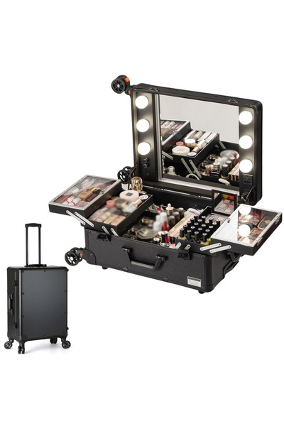 Dasbo Επαγγελματική τσάντα μακιγιάζ, τύπου τρόλεϊ για προϊόντα μακιγιάζ, φορη...