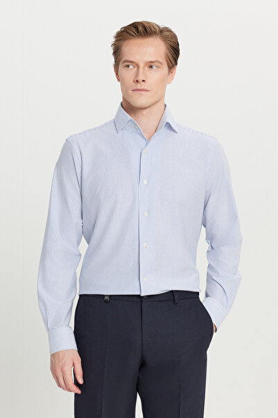 ALTINYILDIZ CLASSICS Men's White-Navy Blue Cotton Slim Fit Slim Fit Classic C...