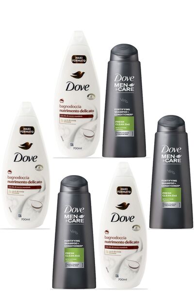 Dove Shampoo 400ML MEN CLEAN FRESH x3 + Pampering Shower Gel 700 ml x3