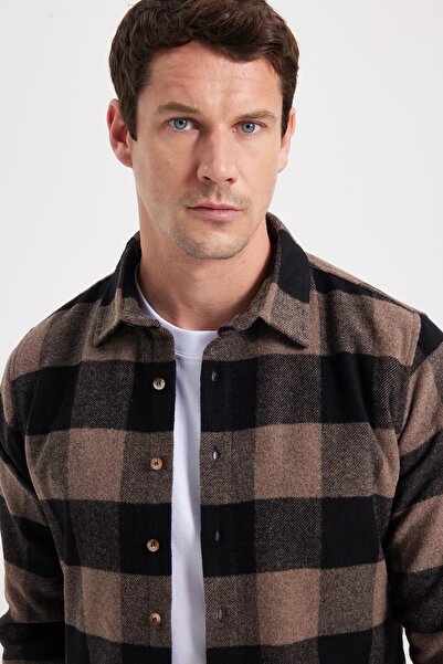 Tudors Erkek Slim Fit Dar Kesim Kareli Kışlık Oduncu Gömlek