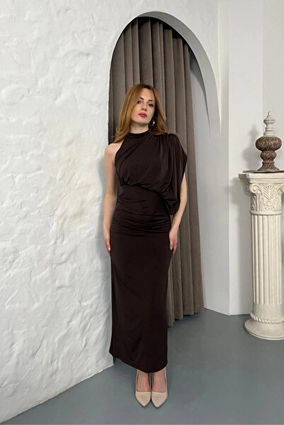 MOZENA Stylish Dress with One-Shoulder Drape Detail