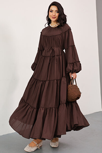 zhrcelebi Layered Ruffle Dress 0063 - Brown