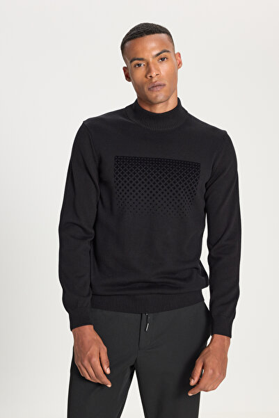 ALTINYILDIZ CLASSICS Men's Black 100% Cotton Standard Fit Regular Cut Half Tu...