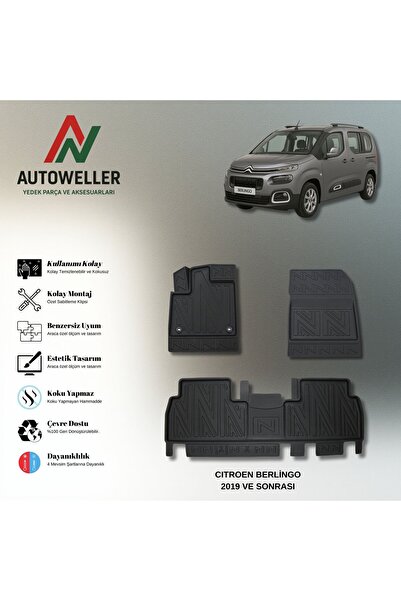 AutoWeller Citroen Berlingo Feel Paket 2019 Sonrası Havuzlu 3D TPE Oto Paspas...