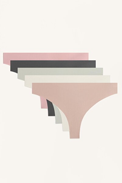 Oysho 5'li hafif poliamit karışımı Laser cut tanga külot