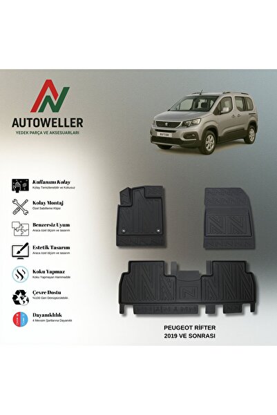 AutoWeller Peugeot Rifter 2019 Sonrası Havuzlu 3D TPE Oto Paspas Takımı