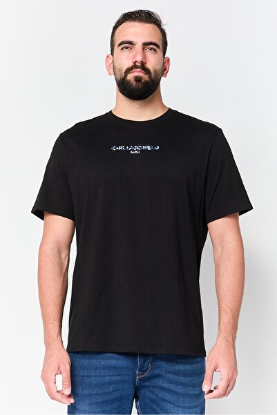 Karl Lagerfeld Men Crew Neck Short Sleeve Camouflage T-shirt, Black