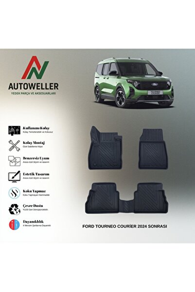 AutoWeller Ford Tourneo Courier 2024 Sonrası Havuzlu 3D TPE Oto Paspas Takımı